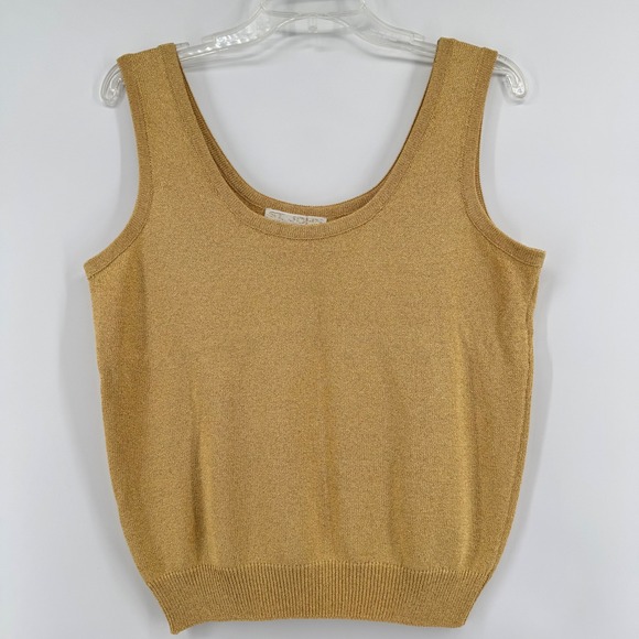 St. John Tops - St‎ John Basics Gold Metallic Knit Scoop Neck Tank Top Shell Medium Made in USA